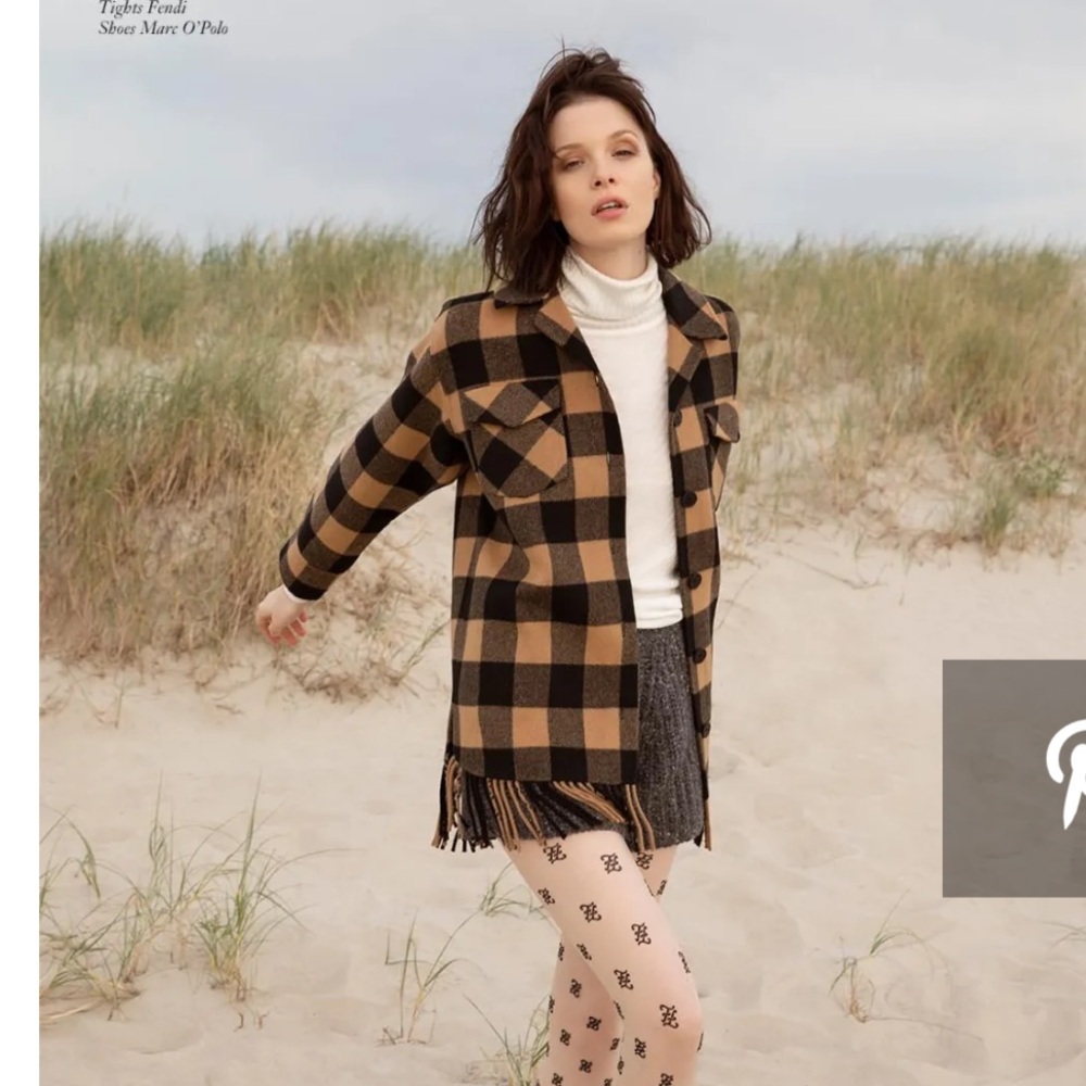 Sandro Feny Western Plaid Fringe Jacket